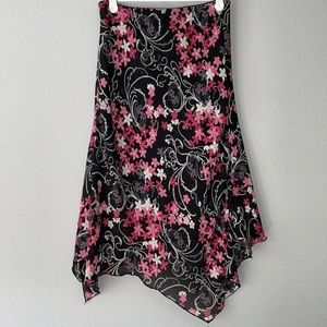 Black floral asymmetric hem midi skirt Size S